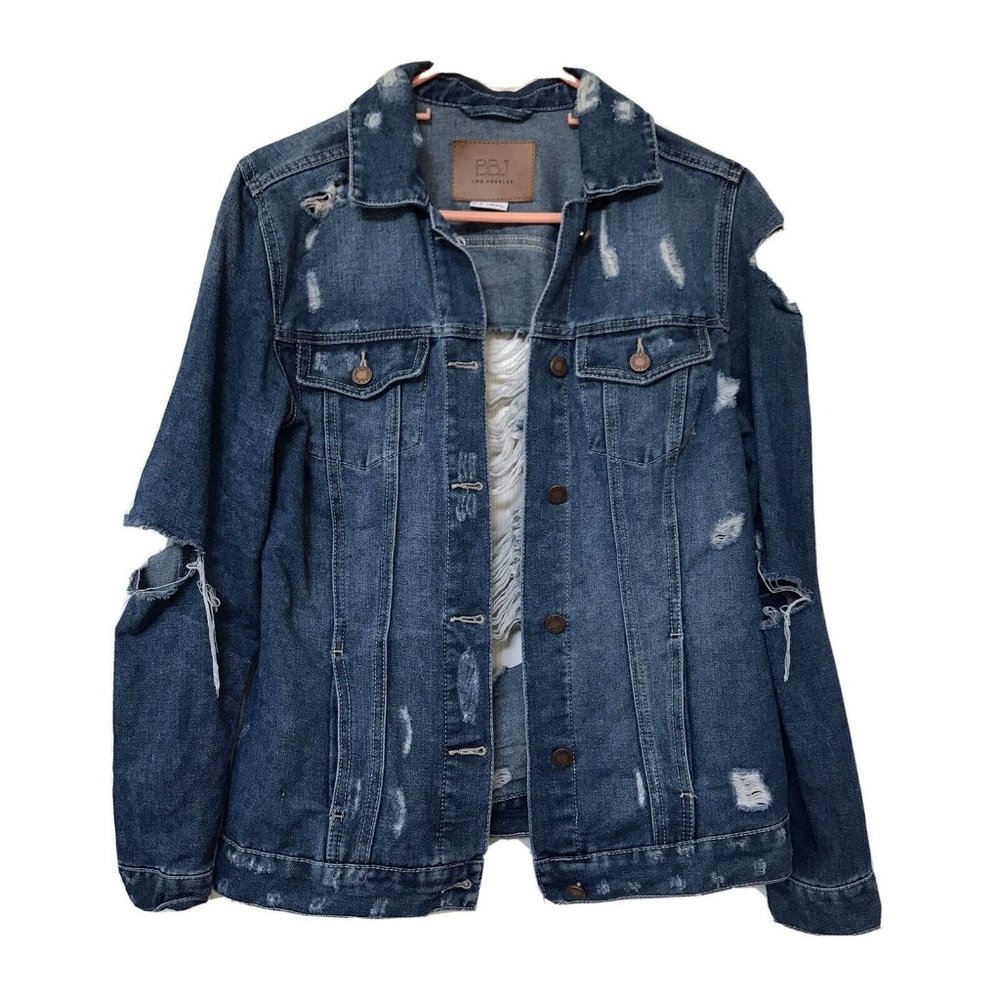 BBJ Los Angeles Distressed Destroyed Jeans Jacket Size Small Boom Boom Jeans